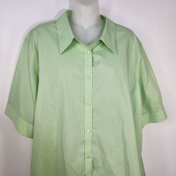 Foxcroft Womens Shirt Size 20W Green Wrinkle Free Shaped Fit Button Short Sleeve - Picture 3 of 11